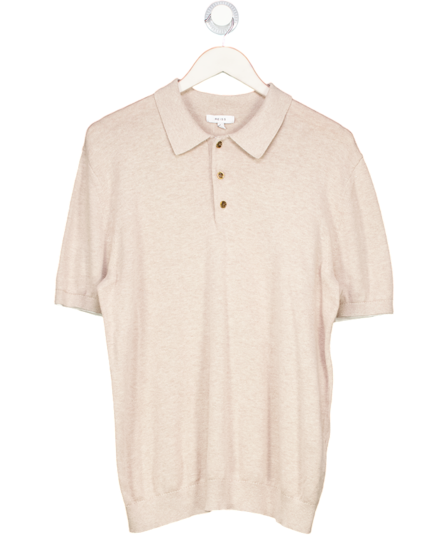 REISS Beige Slim Fit Knitted Polo Shirt UK M