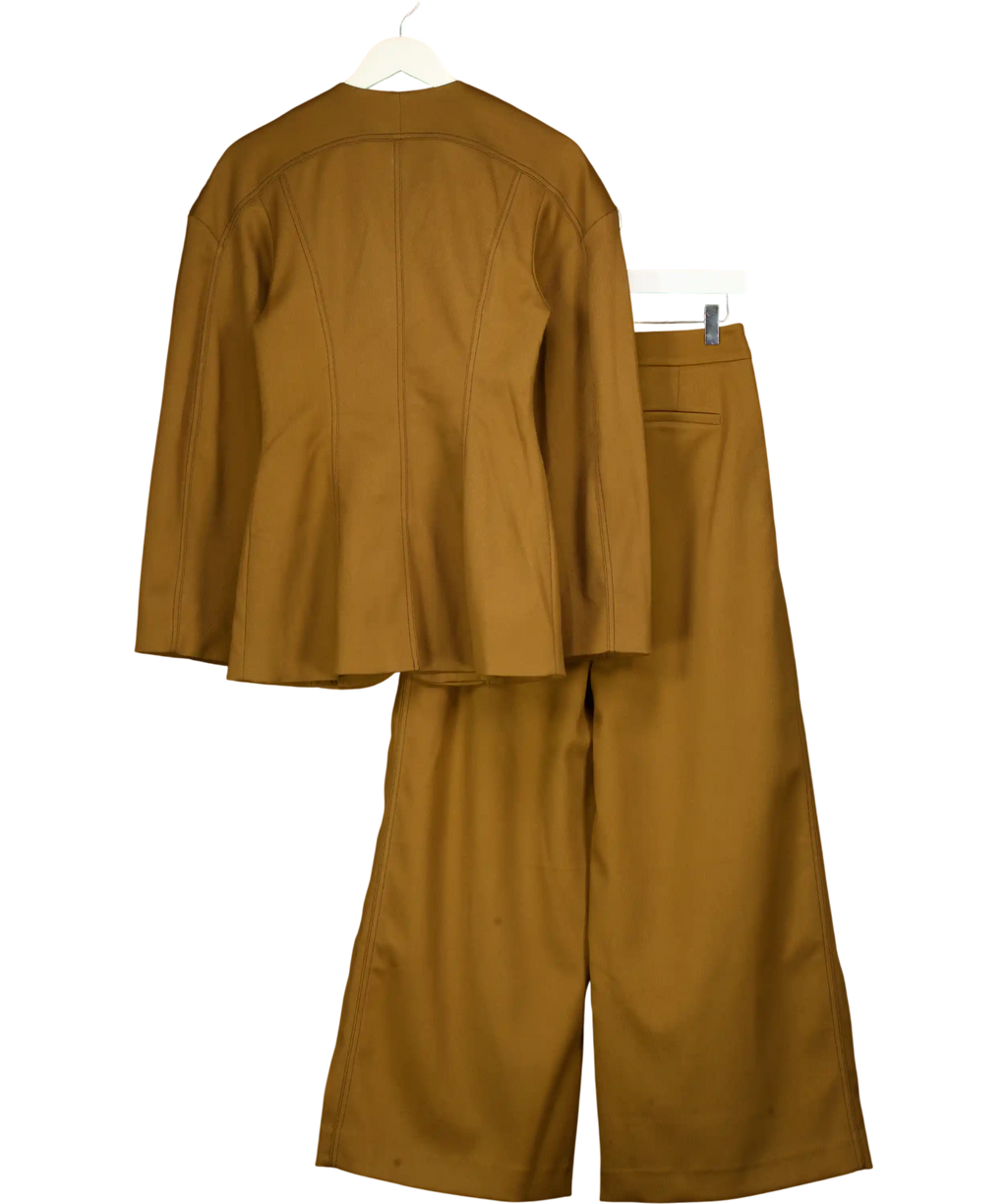 ARRANGE 2-piece Brown Twill Sculpted Blazer & Wide Leg Trouser Set UK 8