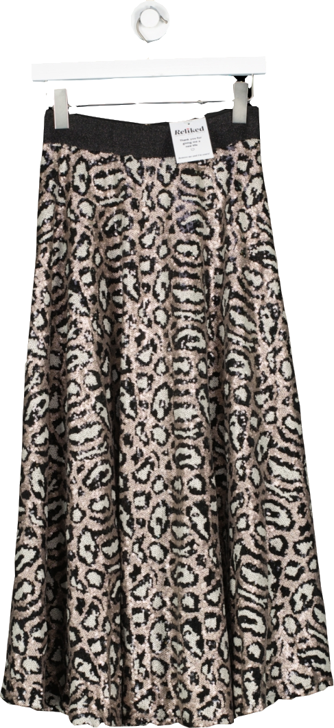 Nevada Love Black Animal Print Sequin Maxi Skirt UK S