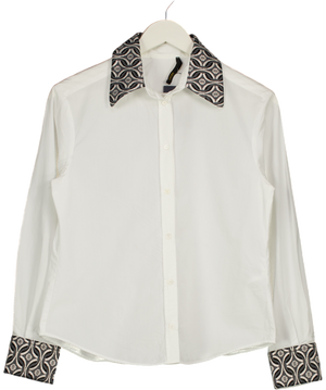 Maje White Shirt With Jacquard Collar And Cuffs UK S