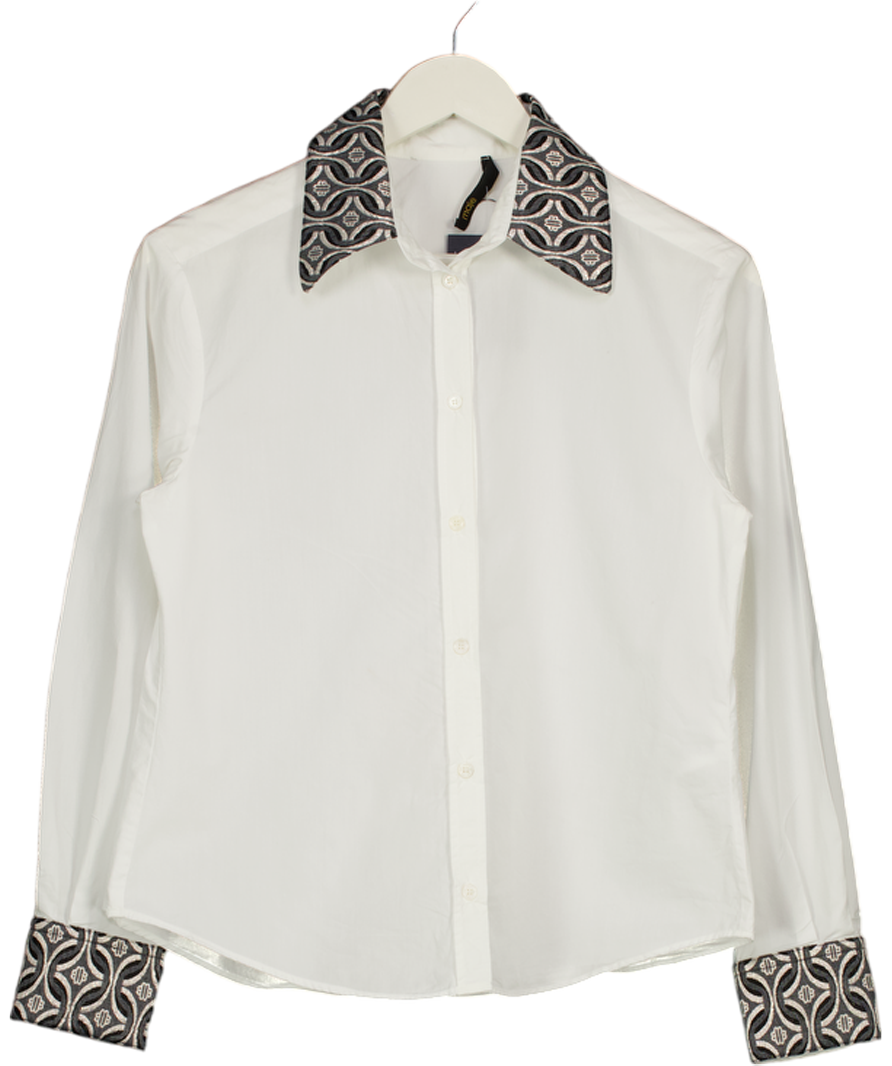 Maje White Shirt With Jacquard Collar And Cuffs UK S