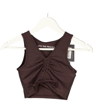 LIVE THE PROCESS Brown Ruch Front Crop Top UK XS