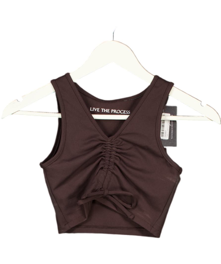 LIVE THE PROCESS Brown Ruch Front Crop Top UK XS