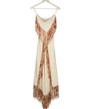 Paco Rabanne Cream Fringed Asymmetric Midi Dress Fr34 UK 6