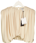 ARRANGE Beige Strong Shoulder Ruched Tee In Bone UK 10