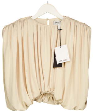 ARRANGE Beige Strong Shoulder Ruched Tee In Bone UK 10