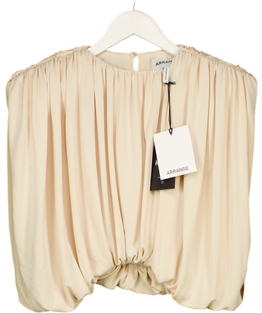 ARRANGE Beige Strong Shoulder Ruched Tee In Bone UK 10