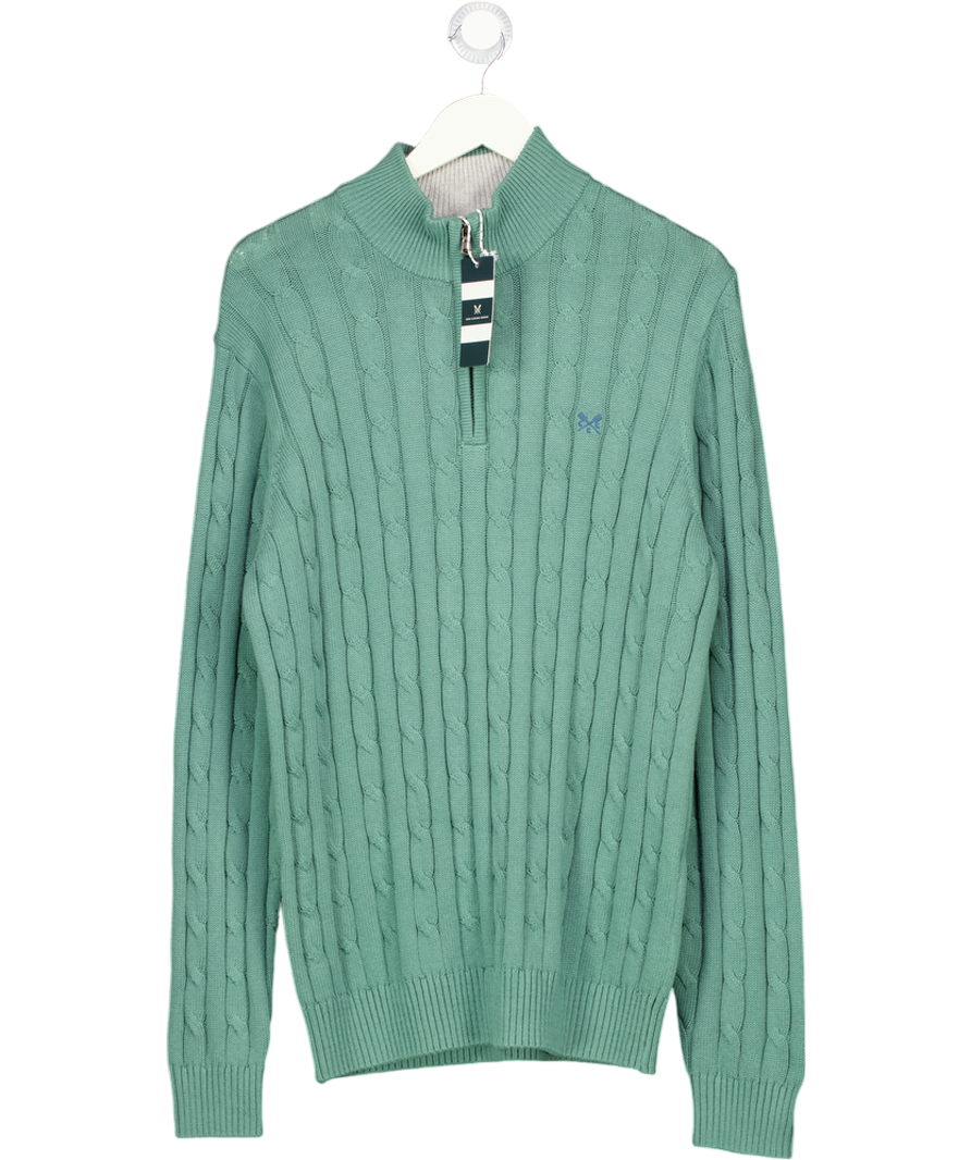 CREW Green Oarsman Organic Cotton Cable Knit Half Zip Jumper UK XL