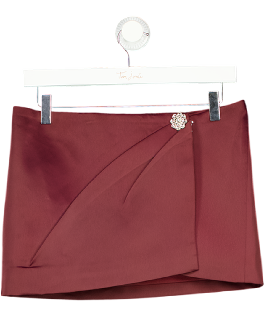 MURCI Burgundy Red Embellished Rhone Satin Wrap Mini Skirt UK 8