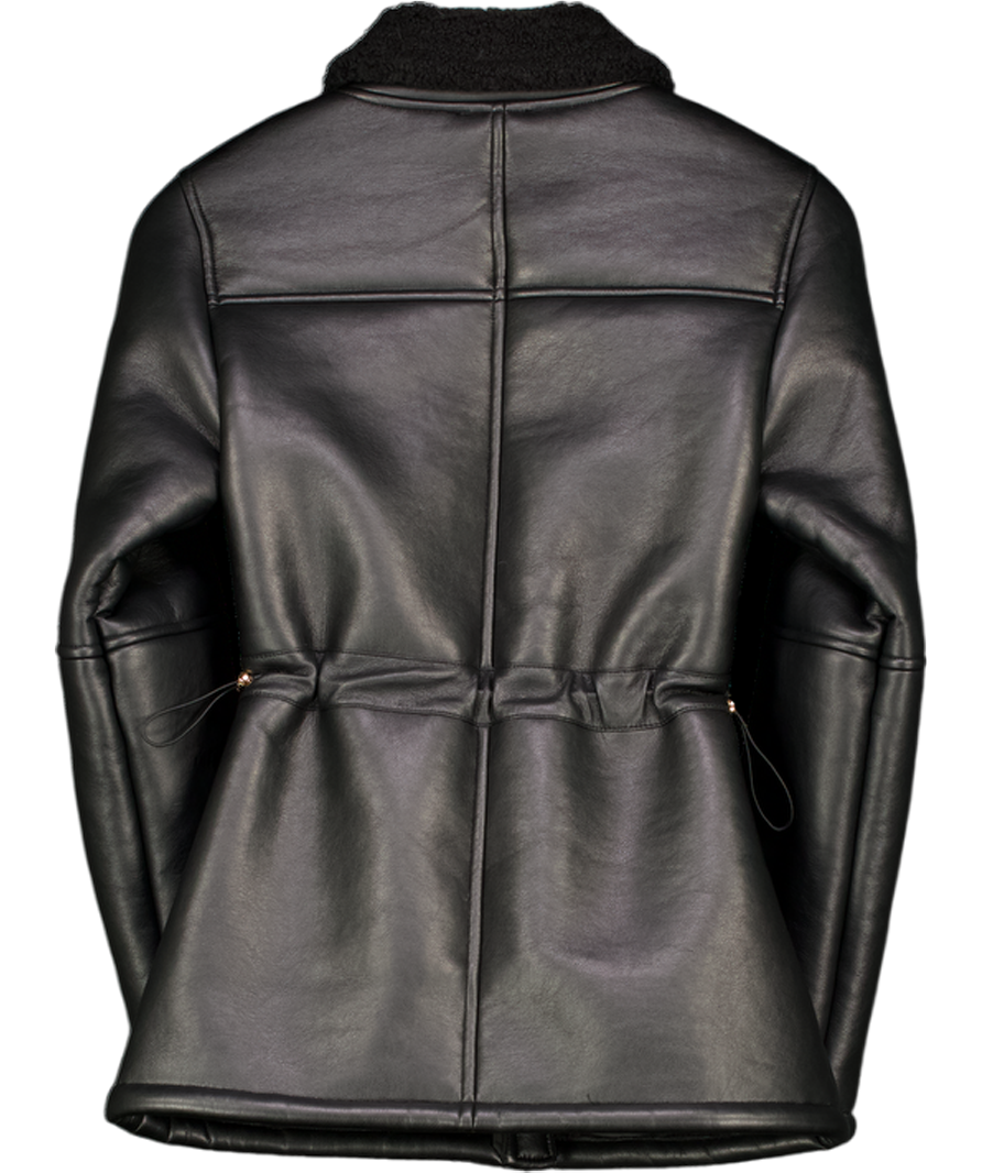 Karen Millen Black Faux Fur Collar Waisted Mid-length Coat UK 8