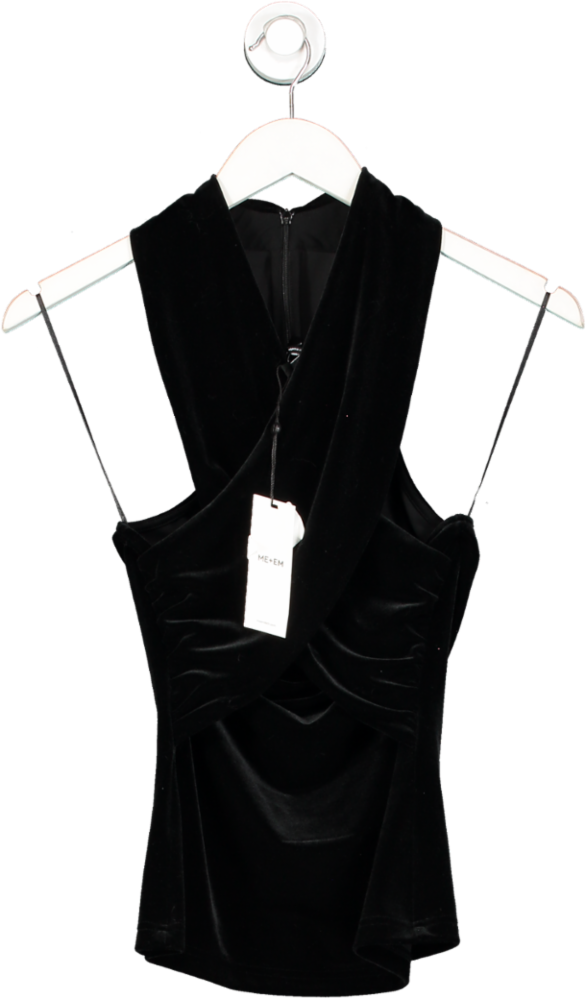 ME + EM Black Fluid Velour Halterneck Top UK 8