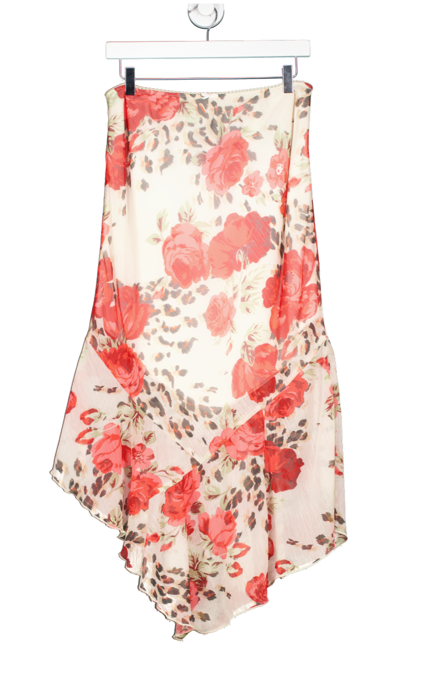Urban Outfitters Cream Flower Print Chiffon Midi Skirt UK M