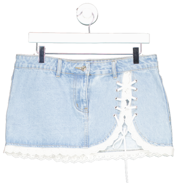 edikted Blue Eyelet Lace Up Denim Mini Skirt UK M