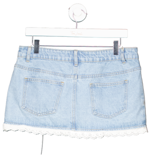 edikted Blue Eyelet Lace Up Denim Mini Skirt UK M