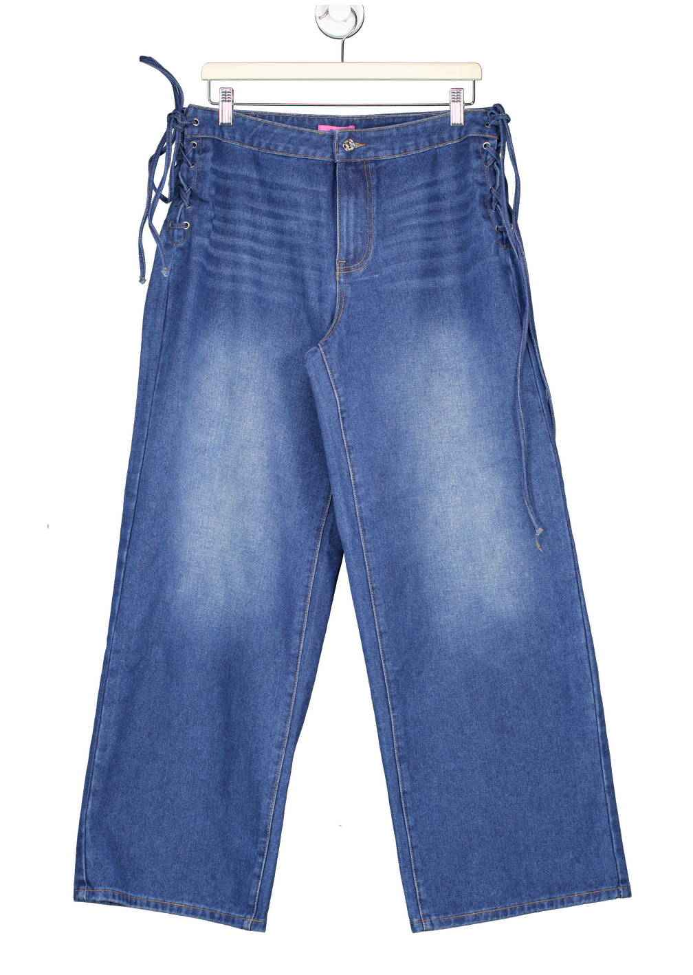 edikted Blue Katt Lace Up Baggy Jeans UK L