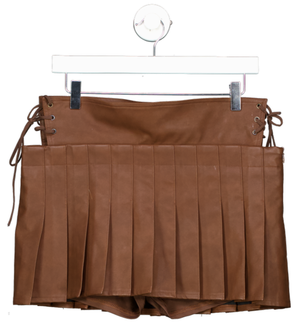 edikted Brown Faux Leather Pleated Mini Skort UK L