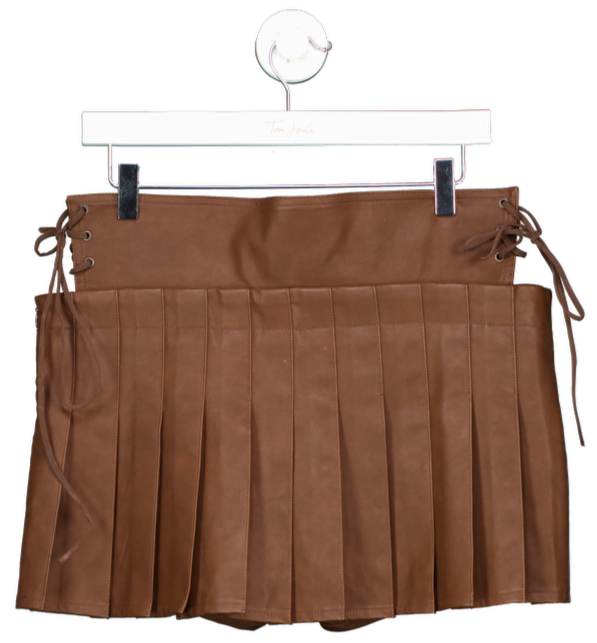 edikted Brown Faux Leather Pleated Mini Skort UK L