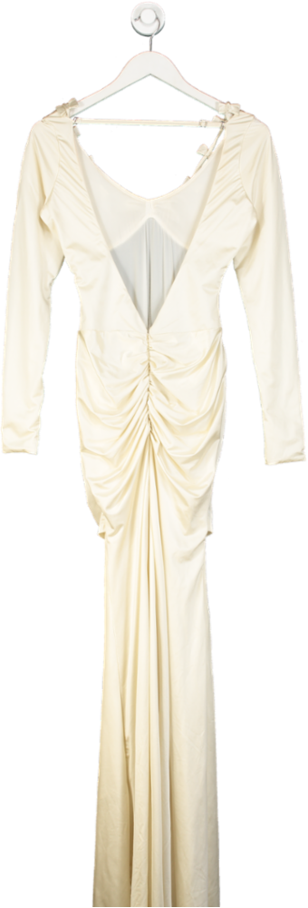 Oh Polly Cream Alila Bow-detail Ruched Maxi Dress UK 10