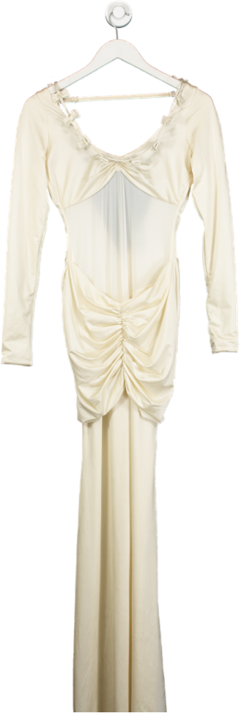 Oh Polly Cream Alila Bow-detail Ruched Maxi Dress UK 10