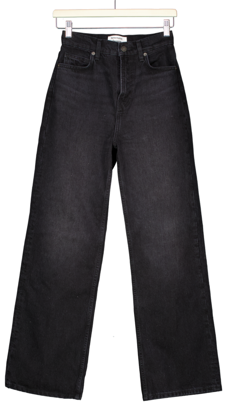 Reformation Black Wilder High Rise Wide Leg Jeans W25