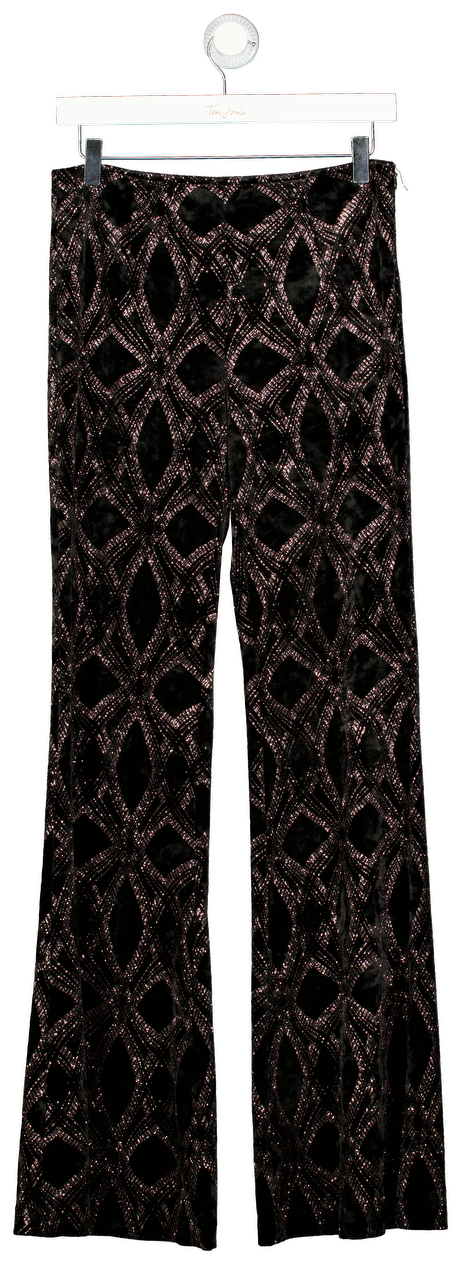 ZARA Black Velvet Metallic Detail Flare Trousers UK S