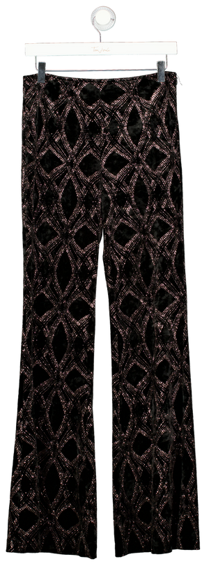 ZARA Black Velvet Metallic Detail Flare Trousers UK S