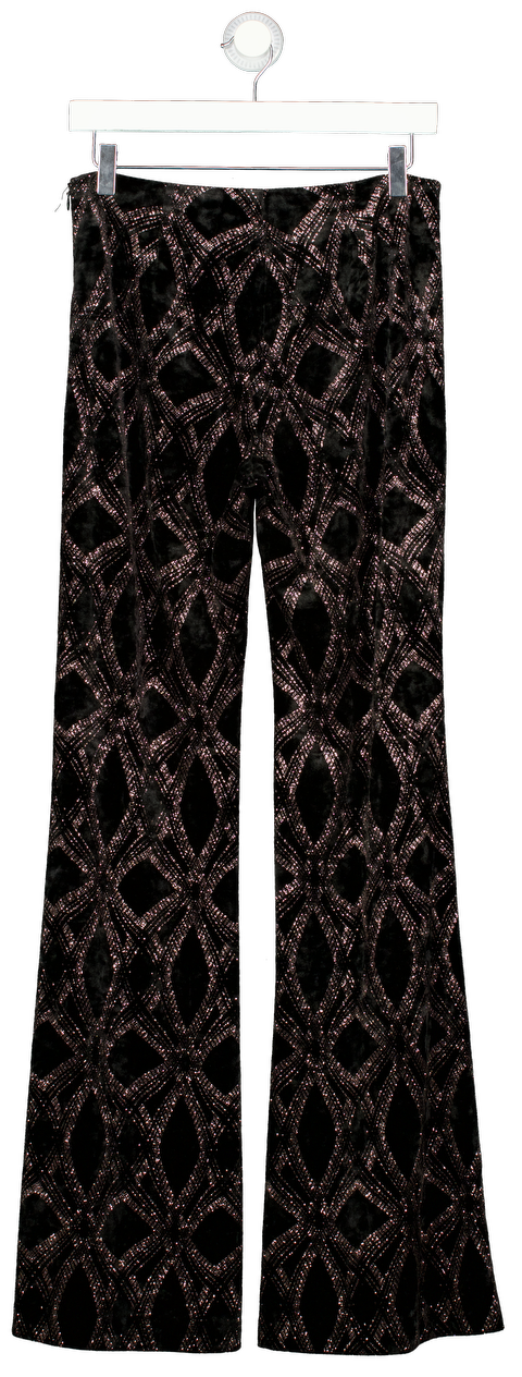 ZARA Black Velvet Metallic Detail Flare Trousers UK S