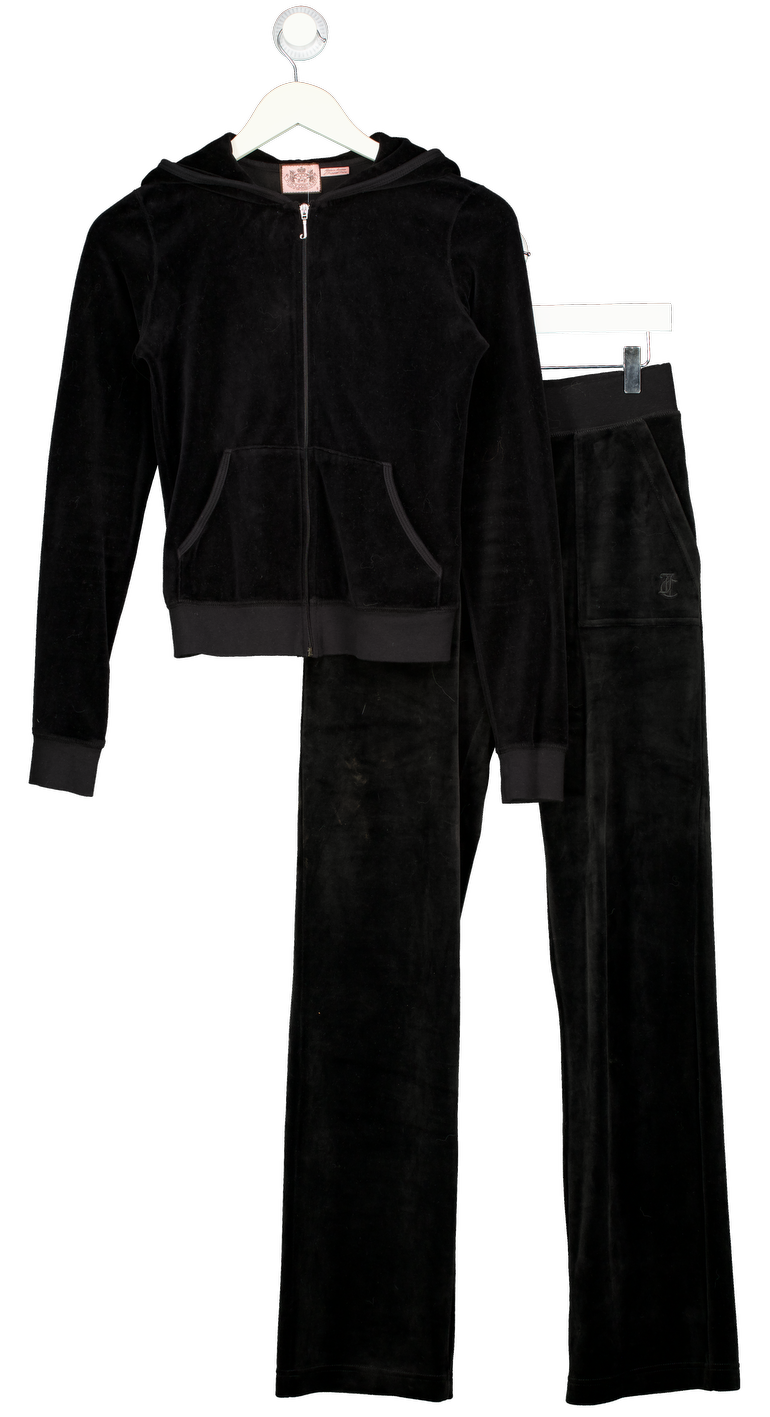 JUICY COUTURE 2-piece Black Velour Tracksuit Set UK S