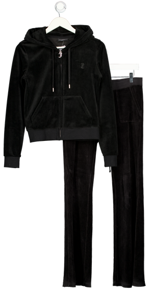JUICY COUTURE 2-piece Black Embroidered Logo Velour Tracksuit Set UK S