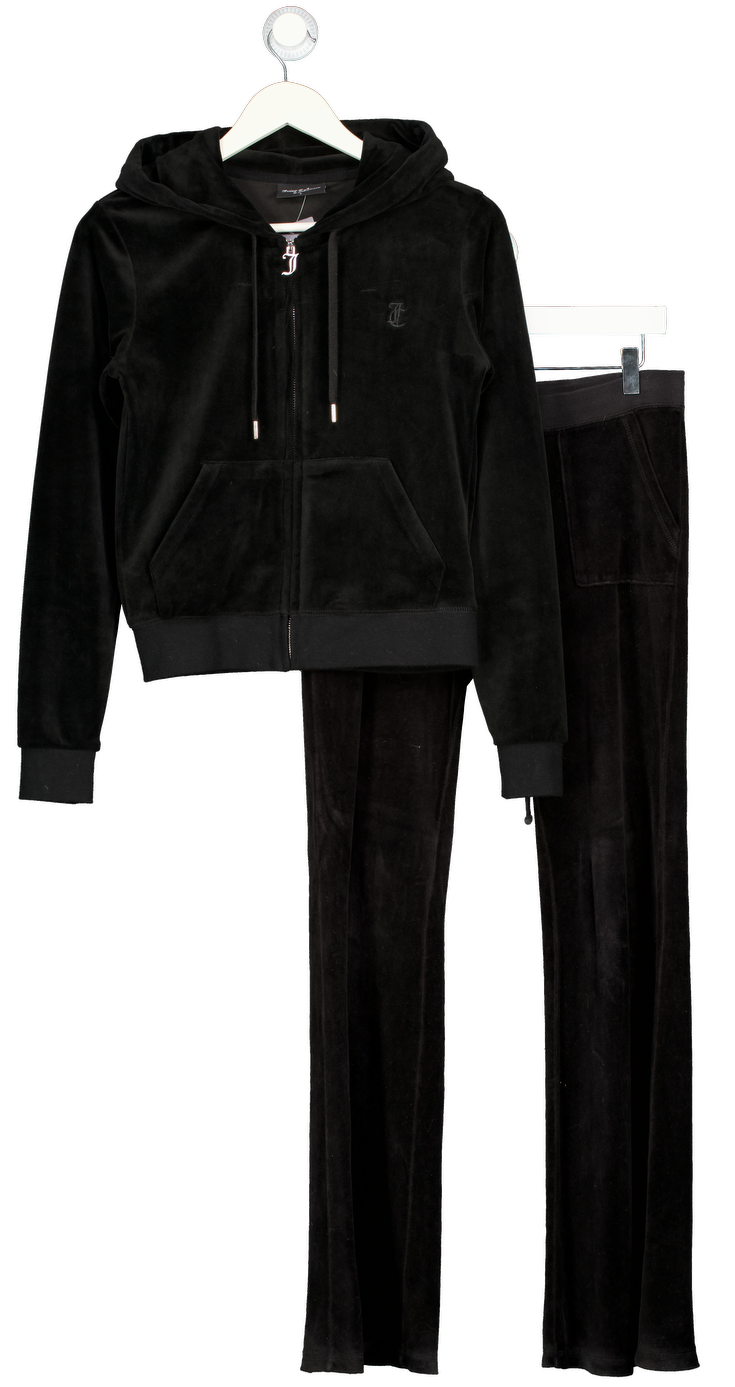 JUICY COUTURE 2-piece Black Embroidered Logo Velour Tracksuit Set UK S