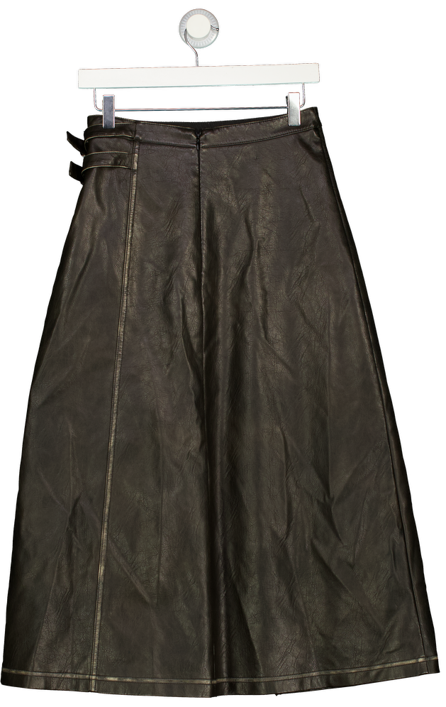 RIVER ISLAND Distressed Faux Leather Wrap Midi Skirt - Black UK 6