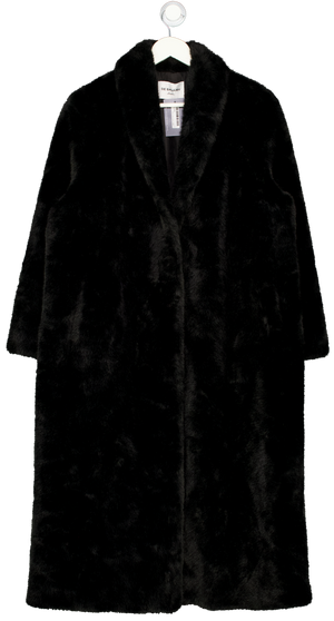 DE SAVARY LONDON Black Maxi Faux Fur Coat UK S