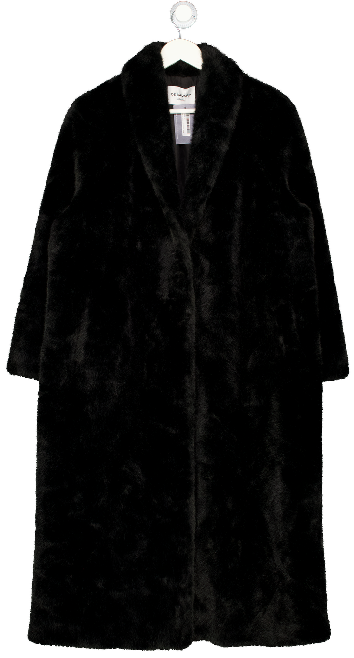 DE SAVARY LONDON Black Maxi Faux Fur Coat UK S