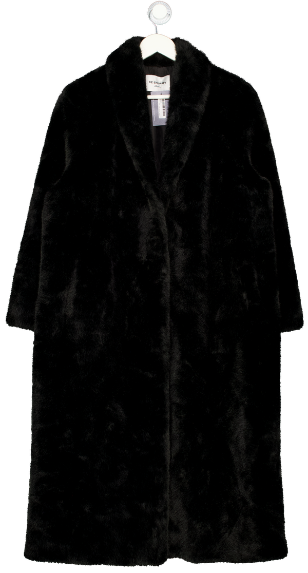 DE SAVARY LONDON Black Maxi Faux Fur Coat UK S