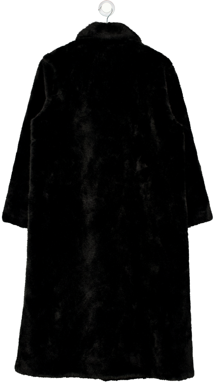 DE SAVARY LONDON Black Maxi Faux Fur Coat UK S