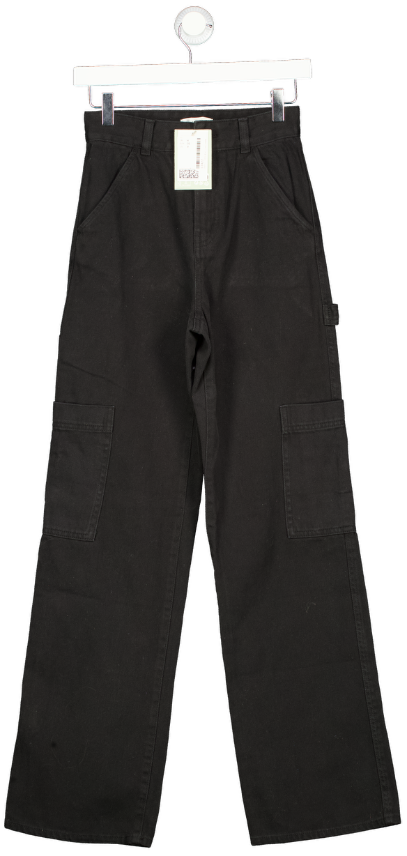 H&M Black Wash High Waist Straight Leg Cargo Jeans UK 4