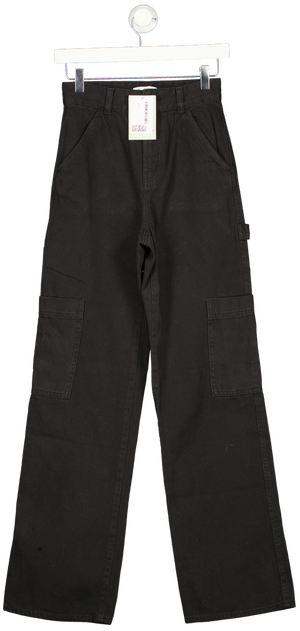 H&M Black Wash High Waist Straight Leg Cargo Jeans UK 4