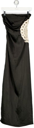 4th & Reckless Satin Bandeau Crochet Insert Maxi Dress In Black UK 6