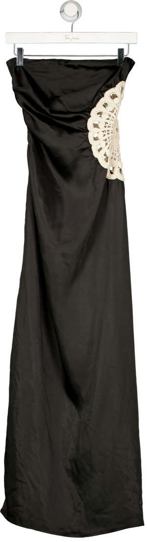 4th & Reckless Satin Bandeau Crochet Insert Maxi Dress In Black UK 6