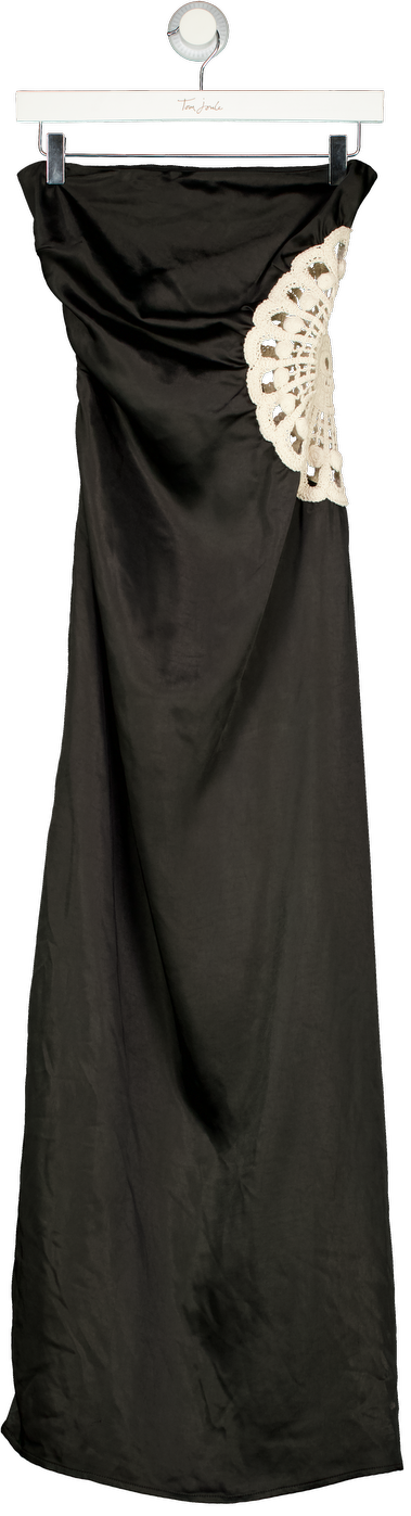 4th & Reckless Satin Bandeau Crochet Insert Maxi Dress In Black UK 6