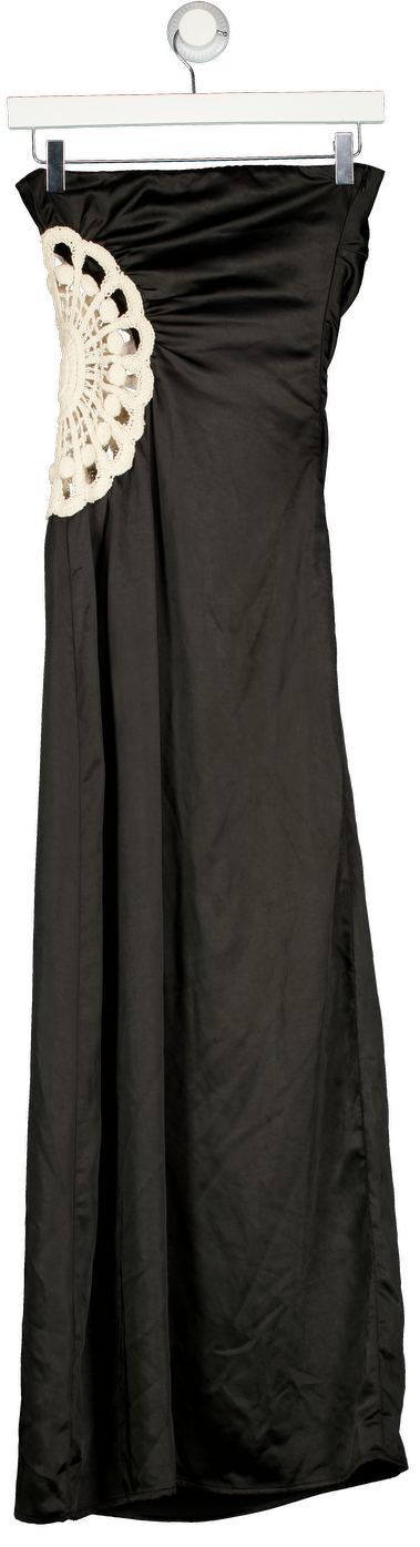 4th & Reckless Satin Bandeau Crochet Insert Maxi Dress In Black UK 6