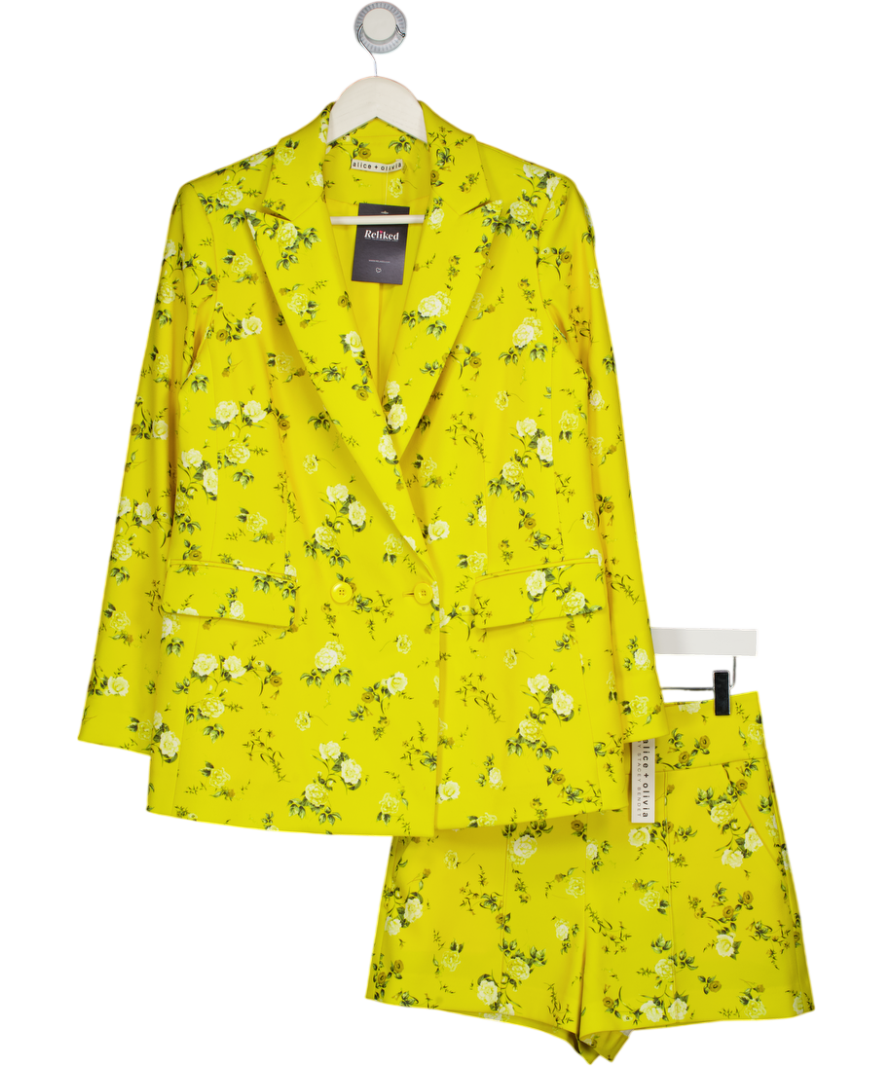 ALICE + OLIVIA 2-piece Justin Yellow Floral Blazer + High Waisted Shorts Set Us4 UK 8