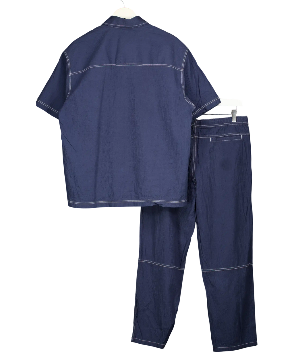 ZARA Dark Blue 2 -piece Seersucker Shirt & Trouser Set UK M