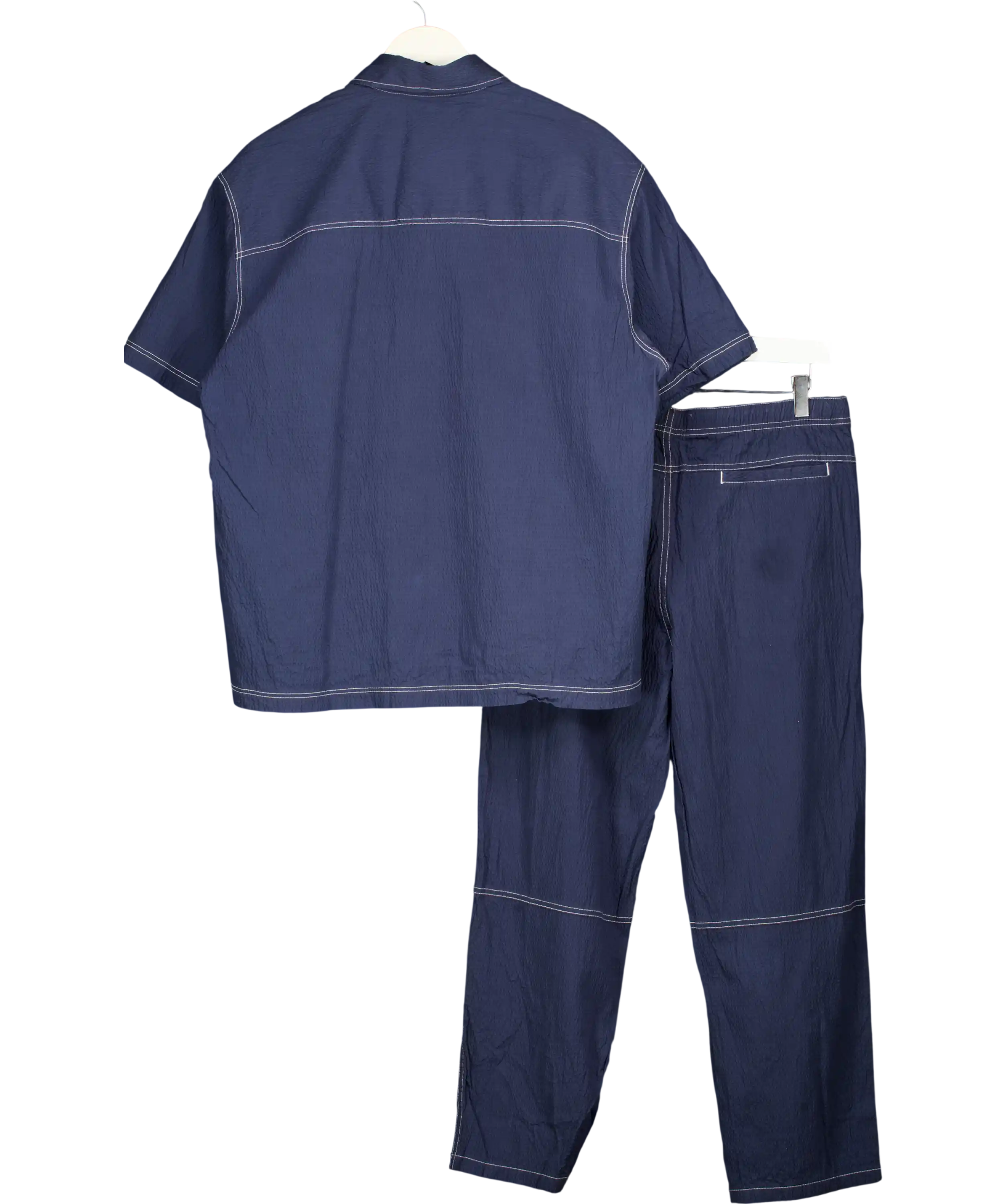 ZARA Dark Blue 2 -piece Seersucker Shirt & Trouser Set UK M