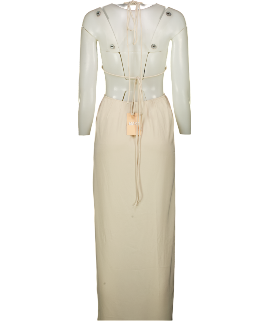 Mars the Label Cream Satin Cut Out Halter Thigh Slit Maxi Dress UK S