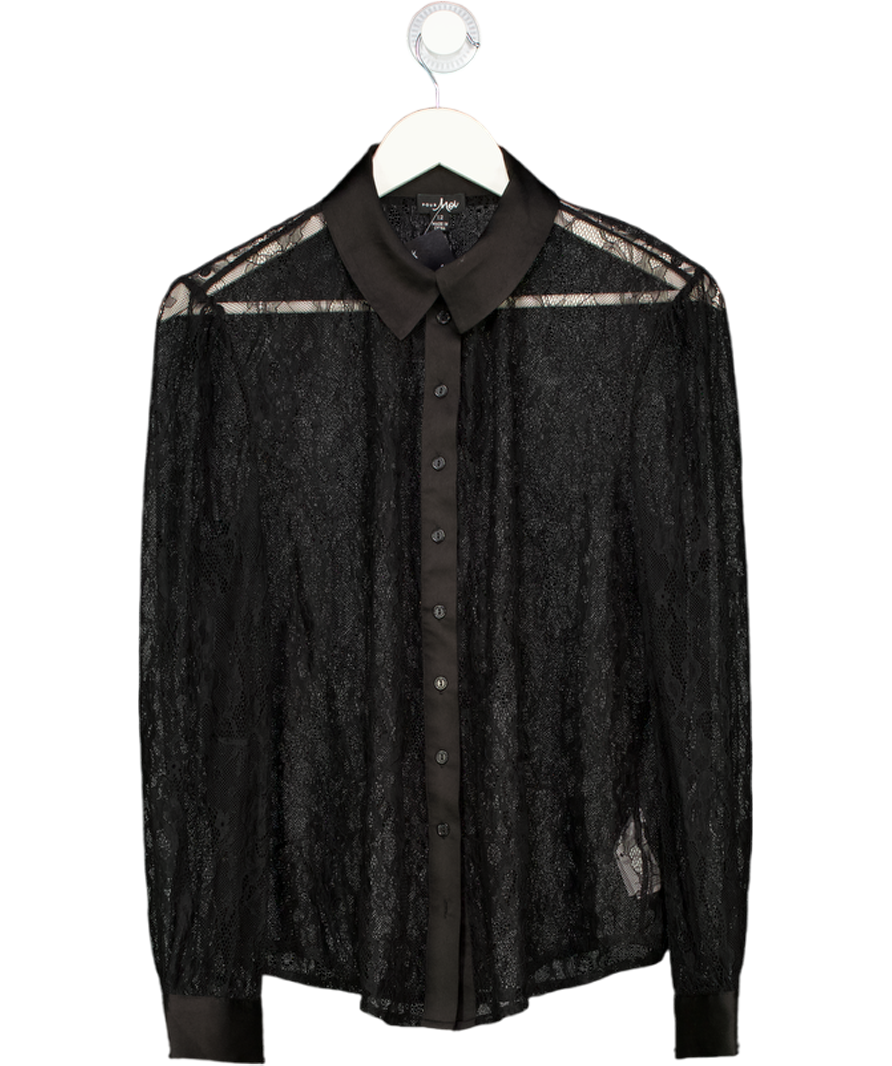 Pour Moi Black Lace And Satin Sheer Shirt UK 12