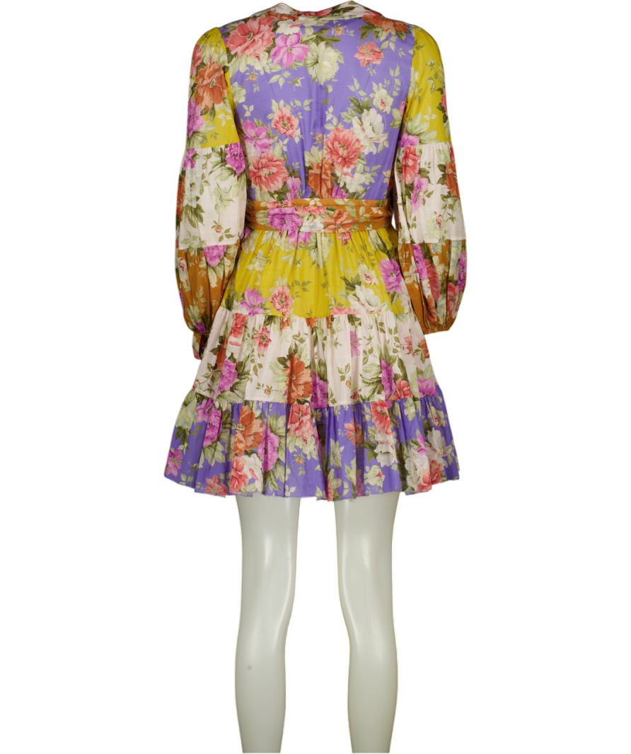ZIMMERMANN Pattie Belted Floral-print Cotton-voile Wrap Mini Dress UK 8
