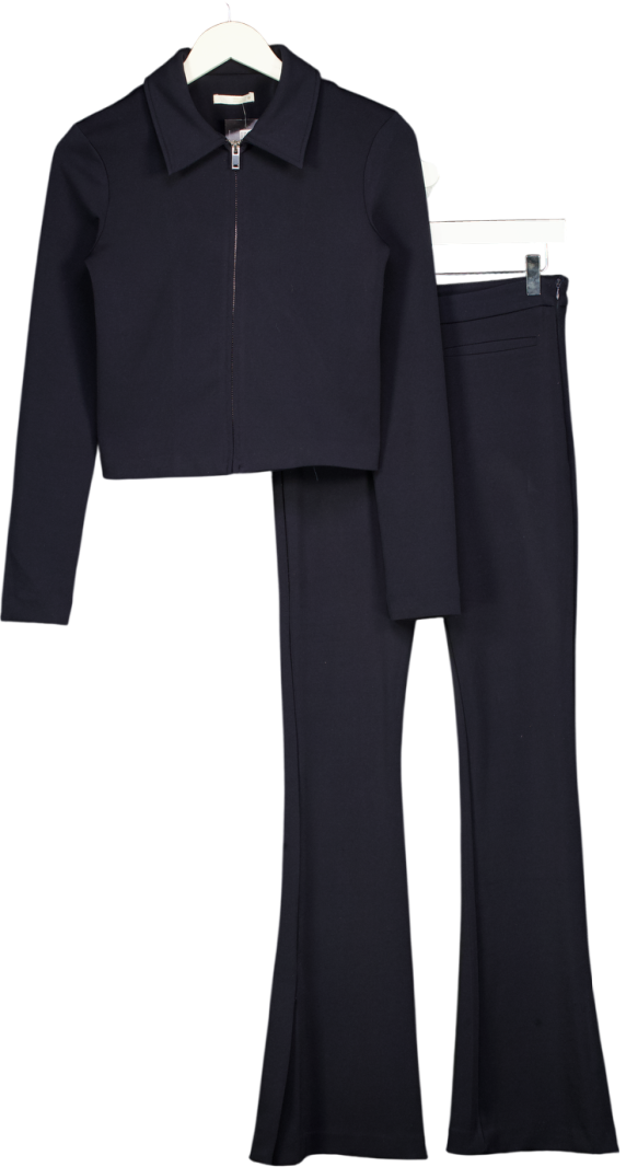 ZARA 2-piece Navy Blue Crepe Zip jacket And Trouser Set UK S