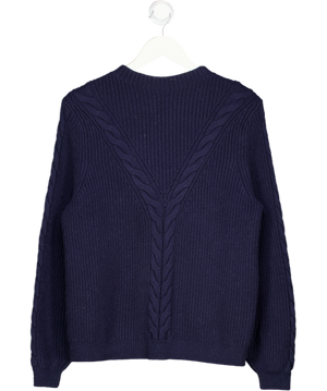 SEZANE Navy Blue Wool Blend Cableknit Jumper UK S