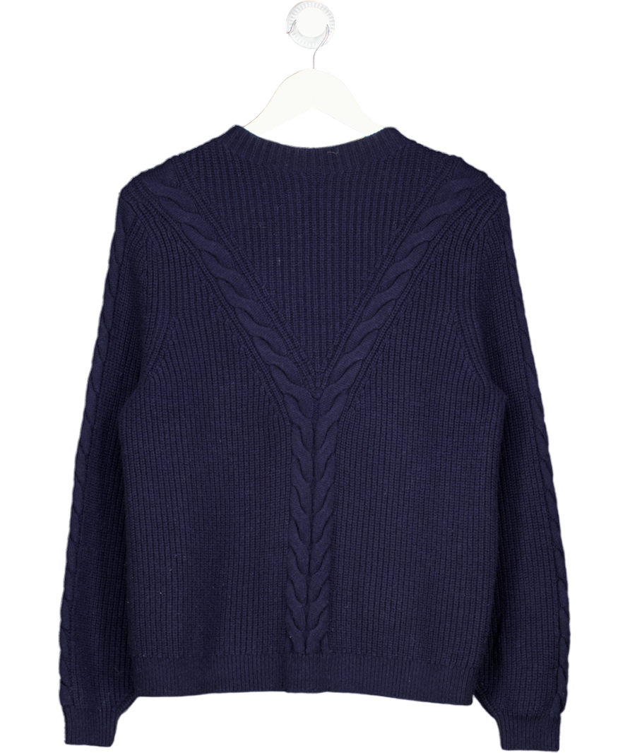 SEZANE Navy Blue Wool Blend Cableknit Jumper UK S
